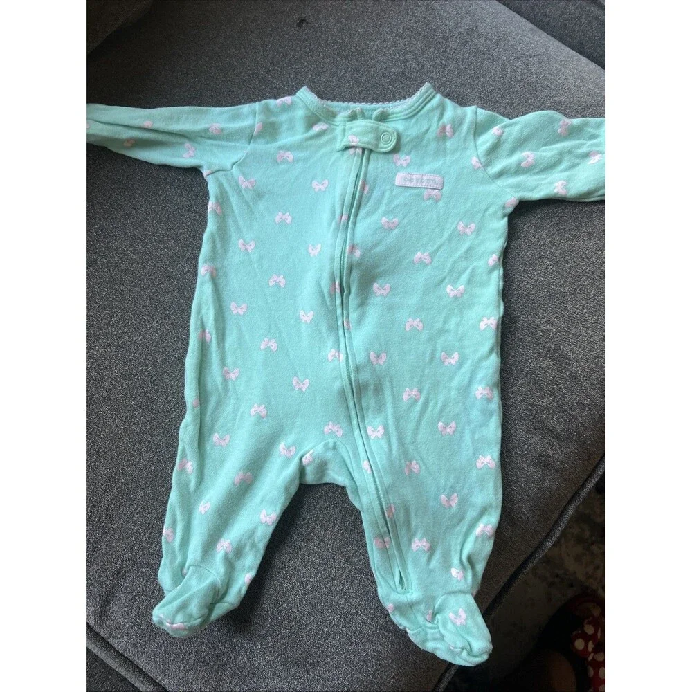 Onesies Girl Mint Green‎ Sleeper W/bow Design White 3Months
